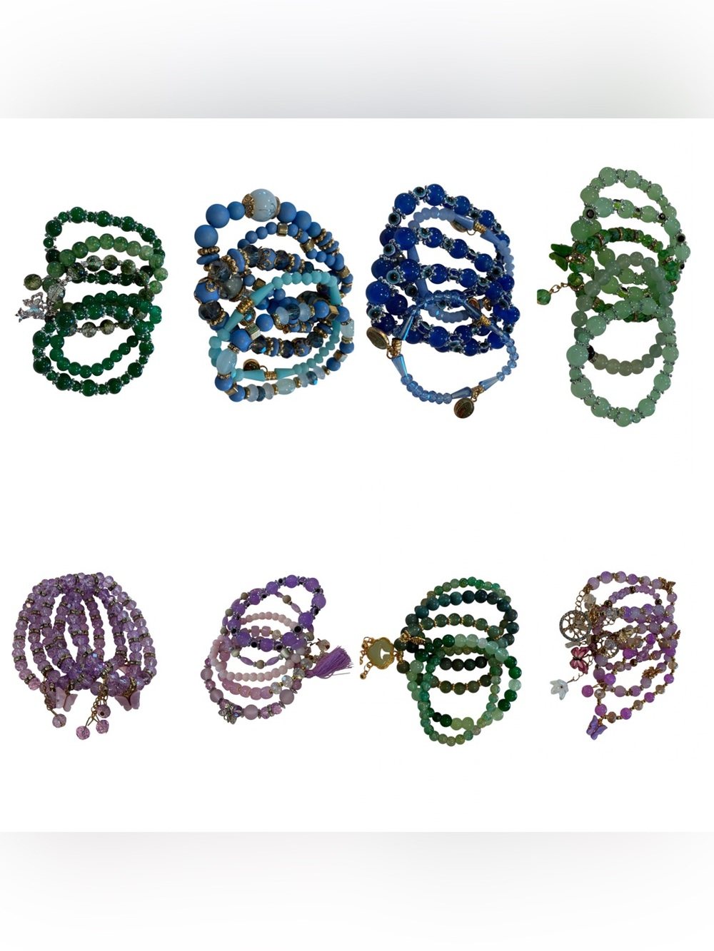 8 Sets of Handmade Stretch Bracelet Bundle with Charms.  NIP   Winner’s Choice